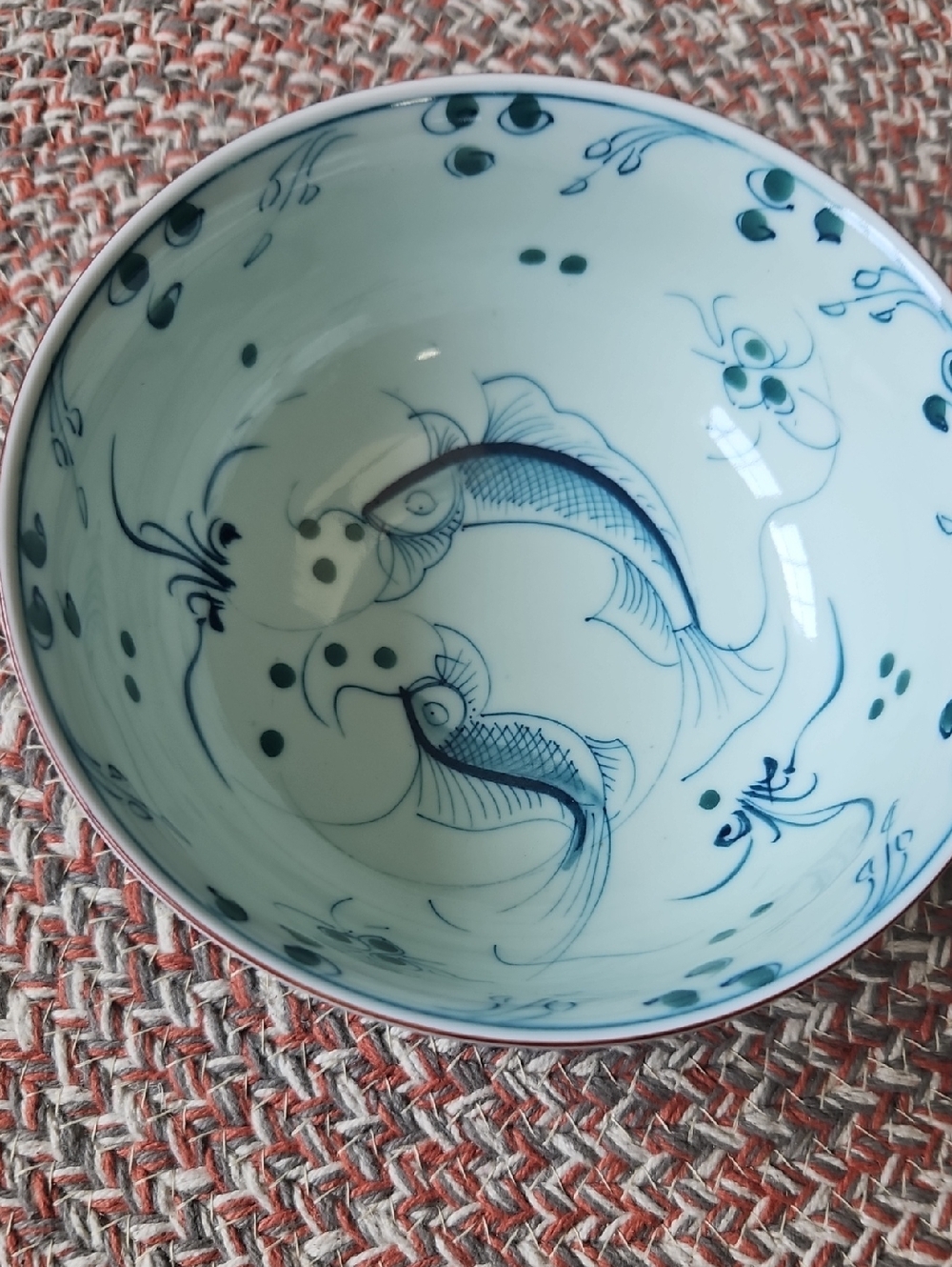 BAT TRANG Blue Fish Porcelain Pet Fish Feeding Bowl